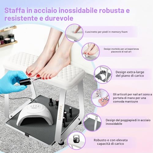 JODSONE Pedicure Foot Support with Soft Cushion, Stool, Nail Lifter, Removable Stainless Steel Pedicure Station, Home and Salon Use