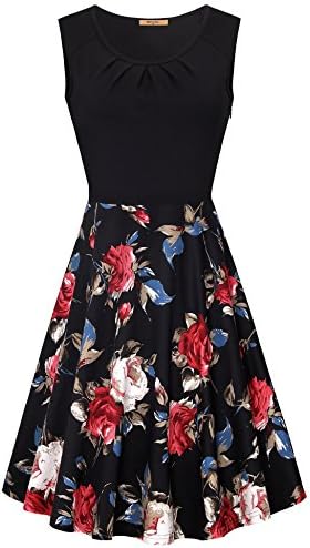 MCKOL Dresses for Work Office, Ladies Cap Sleeve Neck A Line High Waist Midi Striped Above Knee Dress with Zipper (Multicolor Black,Medium)
