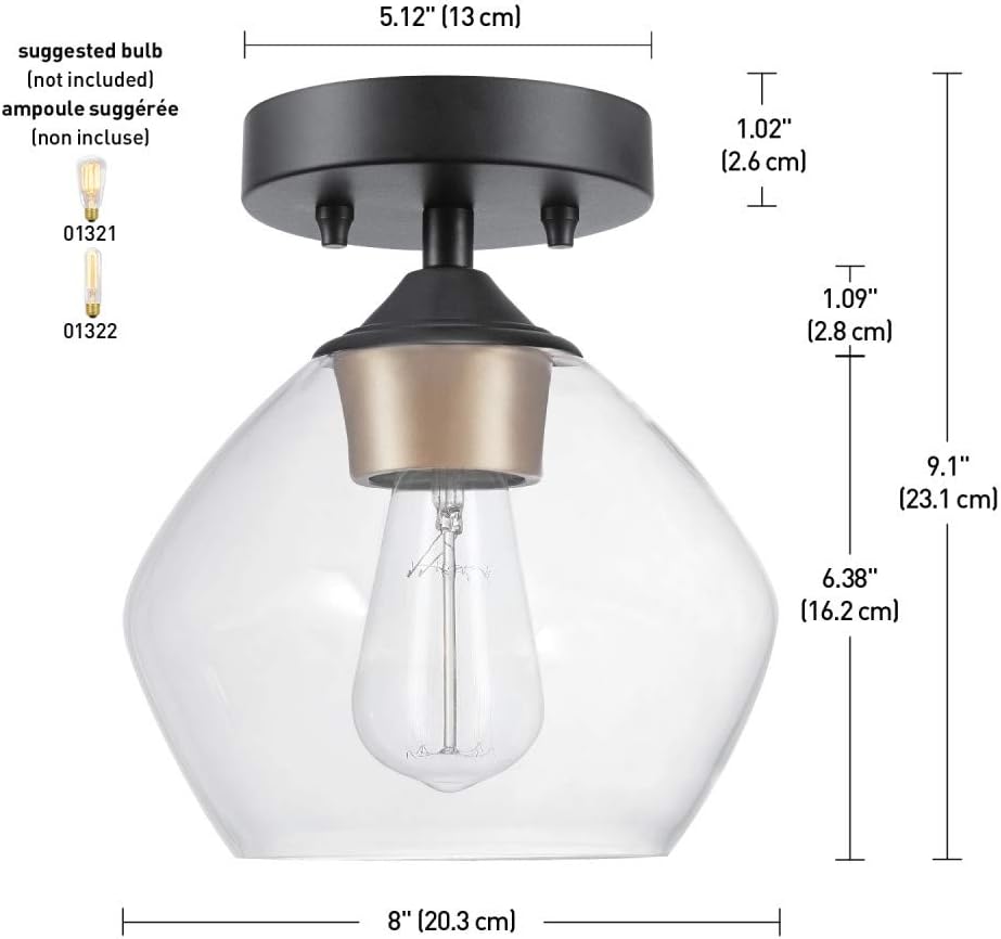 Globe Electric 60333 Harrow Light Semi-Flush Mount, Matte Black with Clear Glass Shade, 9.1": Home Improvement