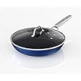 MsMk Frying pans nonstick with lid Blue, 10-inch Durable skillet, Titanium and Diamond Non Stick Non-Toxic Coating From USA, Even Heating, Easy Clean-Up, Comfortable Handle, Induction Compatibility