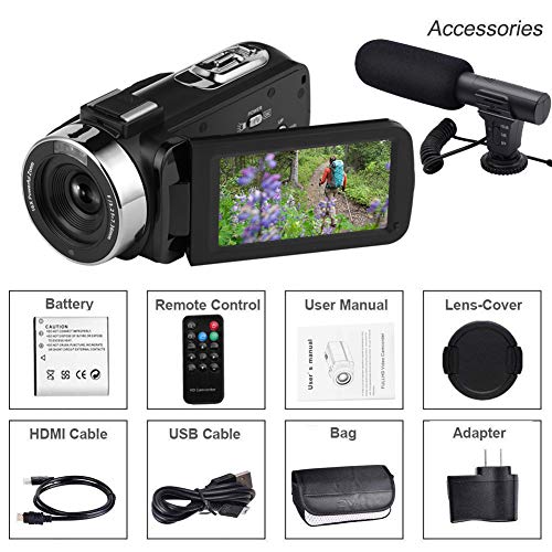 Digital Video Camera WiFi Camcorder Full HD 1080P 30FPS 16X Digital Zoom Vlogging Camera with Microphone 3.00 Rotatable Touch Screen Support Remote Control Time-Lapse Photography