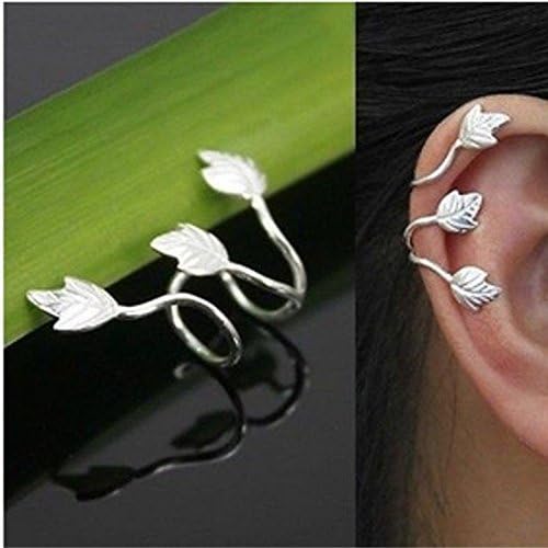 suphojshop 2X No Piercing Silver Plated Leaf Clip On Ear Cuff Earring Wrap Punk Rock a61