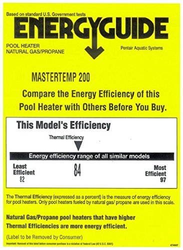 Pentair 460730 MasterTemp High Performance Eco-Friendly Pool Heater, Natural Gas, 200,000 BTU