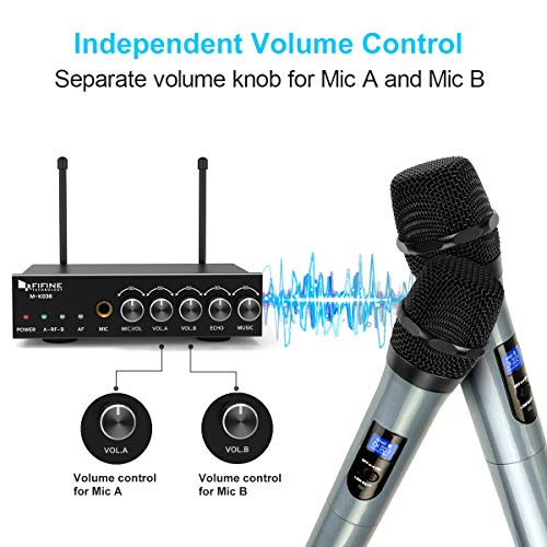 3 Fifine+UHF+Dual+Channel+Wireless+Handheld+Microphone+Karaoke+Wireless+Microphone+System+K036