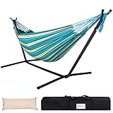 Lazy Daze Hammocks Double Hammock with Space Saving Steel Stand Includes Portable Carrying Case and Head Pillow, 450 Pounds Capacity (Oasis Stripe)