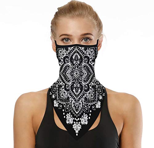 LOODA Bandana Face Mask Gators with Ear Loops for Women Mens,Neck Gaiter,Tube Mask,Face Scarf Black