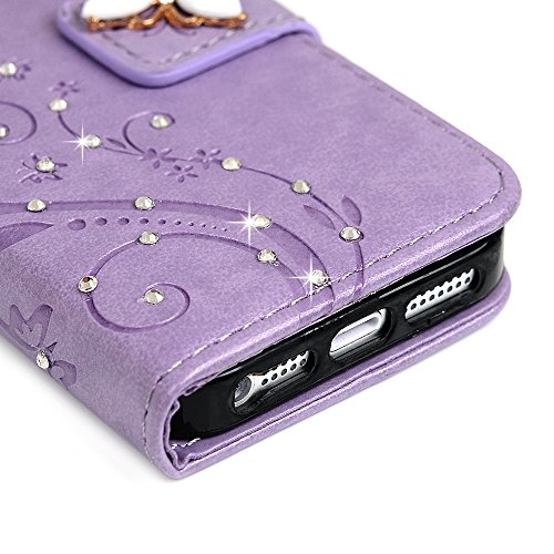 iPhone SE Case,iPhone 5S Case,iPhone 5 Case - Mavis's Diary 3D Handmade Wallet Bling Crystal Diamonds Butterfly Fashion Floral PU Leather with Hand Strap Magnetic Clasp Card Holders - Thumbnail 5
