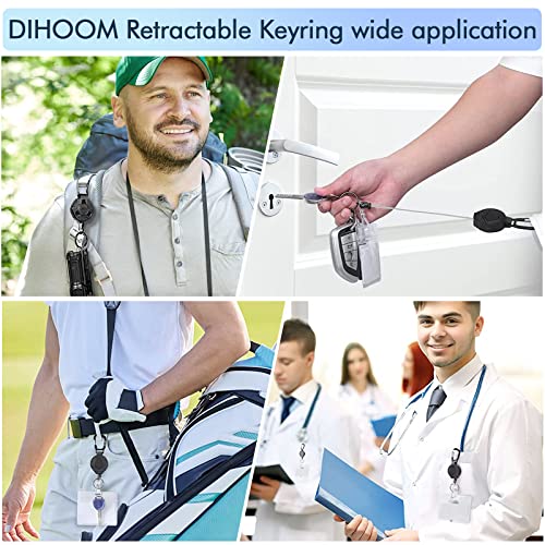 Retractable Keychain, Retractable Lanyard Clip 31.8" Steel Cord, 2 Pack | Extendable Keyring with Clip | Heavy Duty Carabiner Badge Holder, Bearing 10.0 oz, Black
