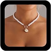 Erimberate Bohemian Pearl Shell Choker Necklace Gold Pearl Starfish Pendant Necklace Metal Calm Shell T Bar Necklace White Pearl Scallop Collar Necklace Jewelry for Women
