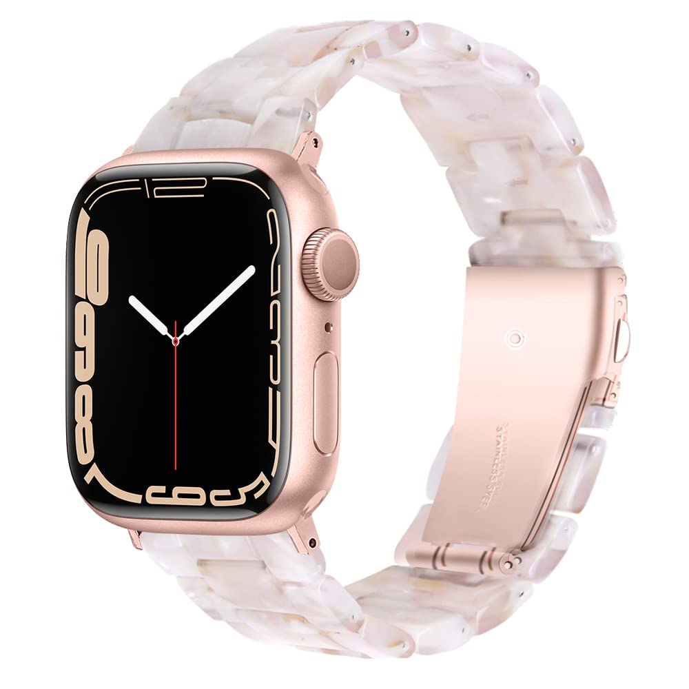 Miimall Resin Strap Compatible with Apple Watch 38mm/40mm, Waterproof Lightweight Band with Stainless Steel Buckle iWatch Strap Bracelet for Apple Watch SE Series 7/6/5/4/3/2/1 38mm/40mm(Pink Flower)