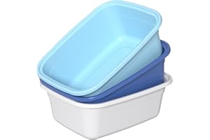 Qqbine 16 Quart Rectangle Plastic Dishpan Tub, Deep Blue Light Blue White, 3 Packs