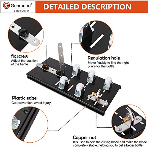 Genround G2.1 Glass Bottle Cutter Bundle Glass Cutter Cut Round Bottle from Neck to Bottom for DIY Projects, Glass Cutter Tool with Oil Feed Glass Cutting Tool, Gloves, Sanding Paper, Isolation Rings