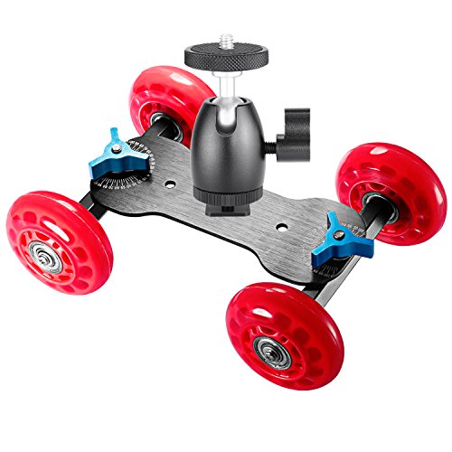 Neewer Table Mobile Rolling Slider Dolly Car (Red) and 1/4-inch Screw Mini Ball Head (Black),Skater Video Track Rail Stabilizer with Load Capacity 10 kilograms/22 pounds for DSLRs and Video Camcorders