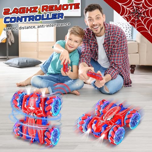Kssvzz Spider Remote Control Car for Children 14 km/h, 360° Rotation RC Stunt Toy with Wheel Lights, 2.4 GHz Radio Controlled Car, 4 Wheel Drive, Gift Toy for Boy Girl 3 4 5 6 7 8 9 Years Old | USB-C Rechargeable Battery, 360° Rotation, Cold Light, 4WD RC Car Toy for Ages 3, 4, 5, 6, 7, 8, 9 Years, Boys