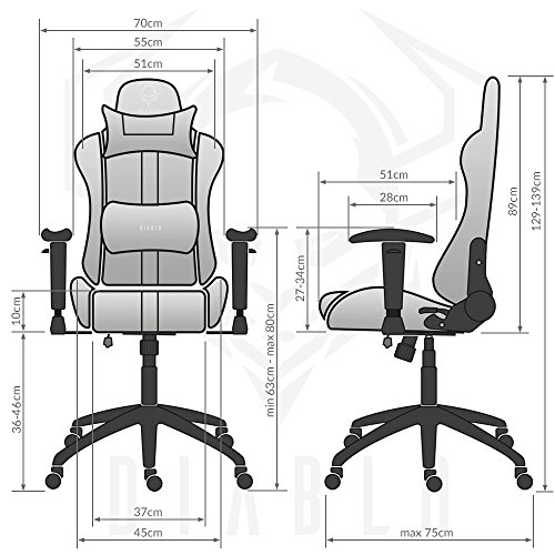 Diablo-X-Player-Gaming-Sedia-Cuscino-Lombare-meccanismo-di-inclinazione-braccioli-Regolabili-Finta-Pelle-Portata-150-kg-Scelta-del-Colore-NeroBianco
