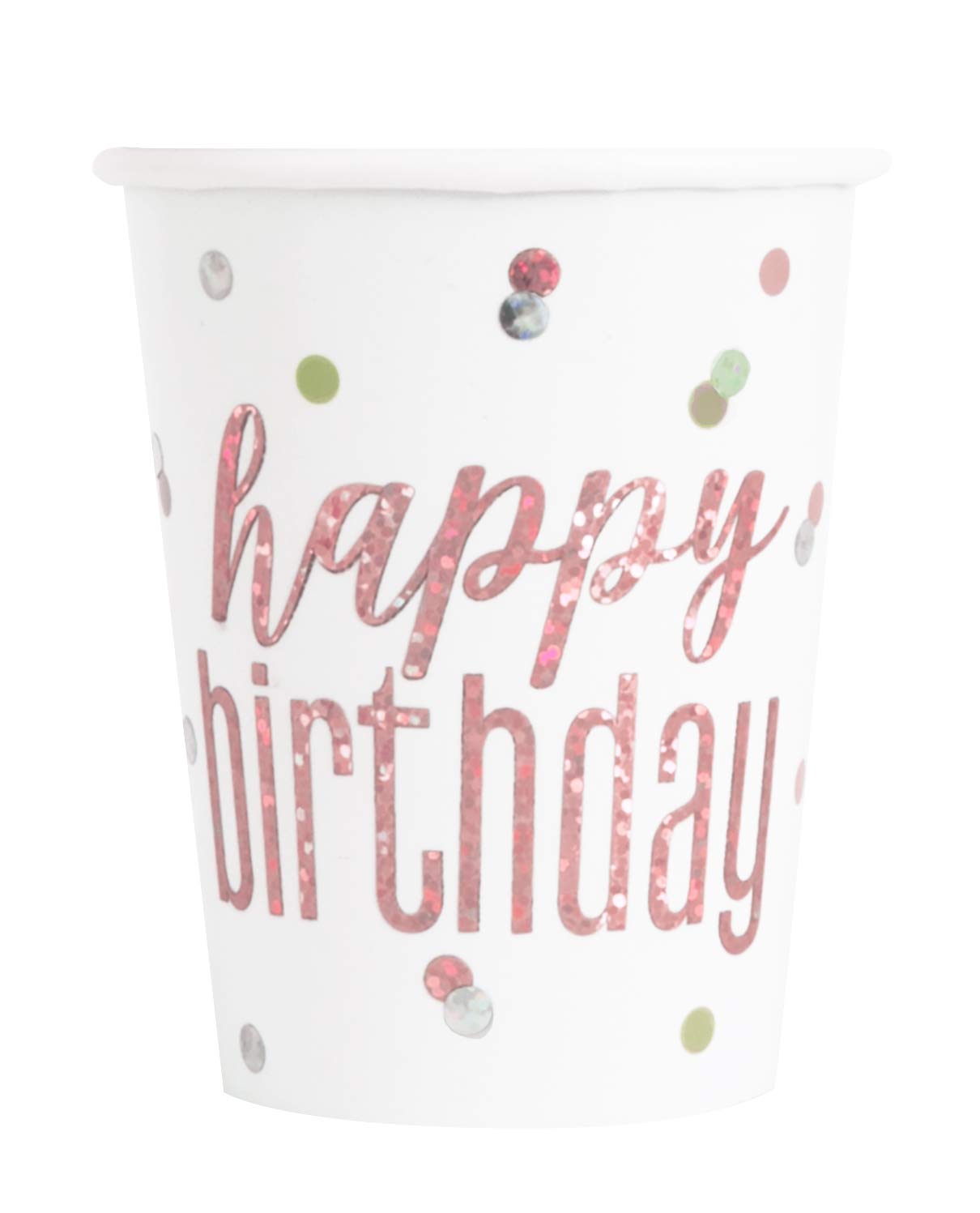 Birthday Paper Cups - 9 oz. | Disposable | Prismatic Rosegold | 8 Pcs.