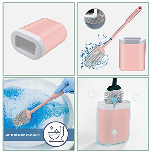 cshare Toilettenbürste, WC Bürste und Behälter,Klobürste Silikon mit Schnell Trocken Behälter und Griff,Wandmontage & Stehen Silikon Toilettenbürste Set für Badezimmer oder Gäste-WC(Rosa)