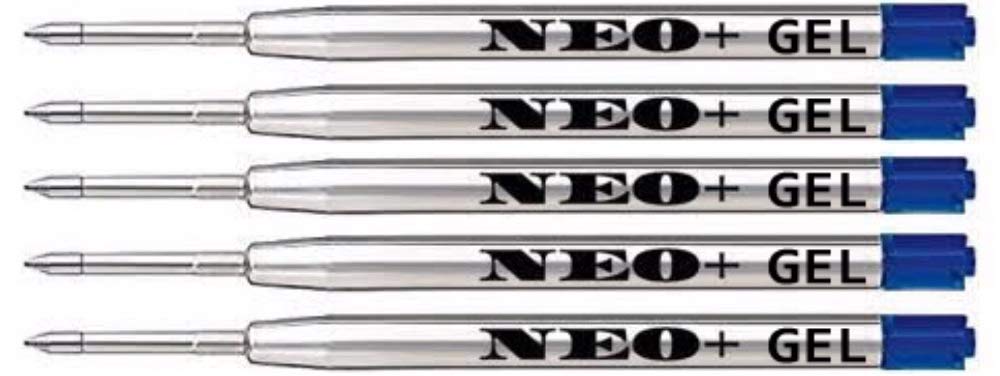 Quality Ballpoint Metal Pen Refills, 5 Pieces, Fine Point 0.5mm, Blue Gel Ink. Compatible with Parker Ball Pen (5 x Blue Gel Ink)