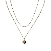 Annika Bella Gold Necklace Stack, Black Cubic Zirconia Heart Charm Pendant Necklace, Satellite Chain Choker, Jewelry for Women, Valentine's Day Gifts for Her (2pc's)