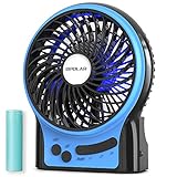 OPOLAR Portable Travel Mini Fan with 3-13 Hours Battery Life for Camping, Personal Battery Operated or USB Powered Handheld Fan, Internal Blue and Side Light, 3 Speeds, Quiet, Rechargeable
