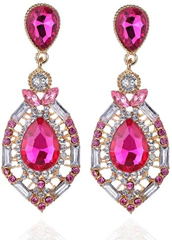 Swhite Vintage Retro Style Bohemia Pink Rhinestone Hollow Out Teardrop Dangle Earrings