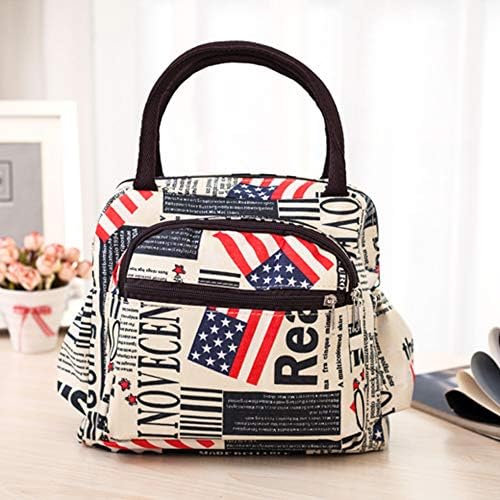 Lunch Bag Lady Flower Tote Bag, Reusable Insulated Bento Lunch Box Waterproof Insulation Leak-proof Lining With Pocket Lunch Bags For Women, Girls, Working, School, Picnic(01 National Flag)