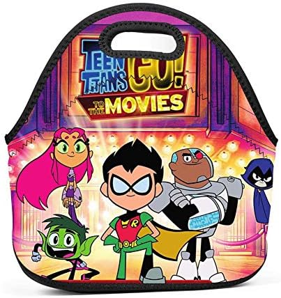 NJLLOS Teen Ti-Tans Go Neoprene Lunch Tote Thick Insulated Lunch Bag Portable Thermal Lunchbox Waterproof Outdoor Picnic Travel Handbag with Zipper for Men Women Kids Boys Girls