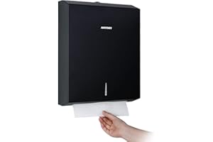 anydry Commercial Paper Towel Dispenser Wall Mount 400-Sheet Capacity Matte Black Stainless Steel Lockable Fits Multifold/Z-Fold Towels (Folded Size ≤ 10.6" x 3.9")