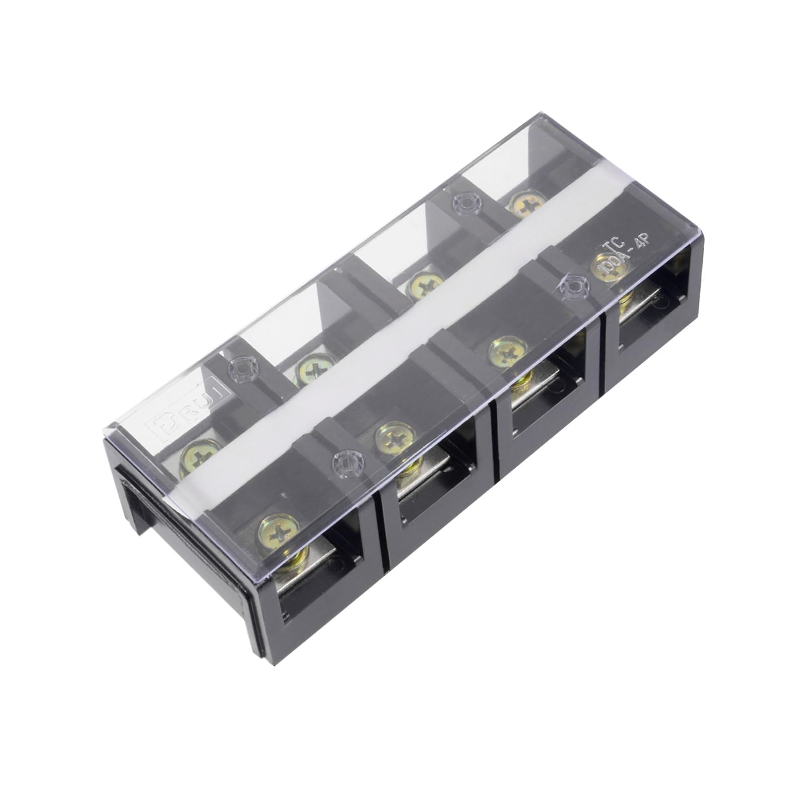 Rebower 4 Positions Dual Rows 600V 100A Terminal Strip Blocks Barrier Screws (with Cover), [for Wires Connecting, Electronic Circuits] - 1 Pack/Black