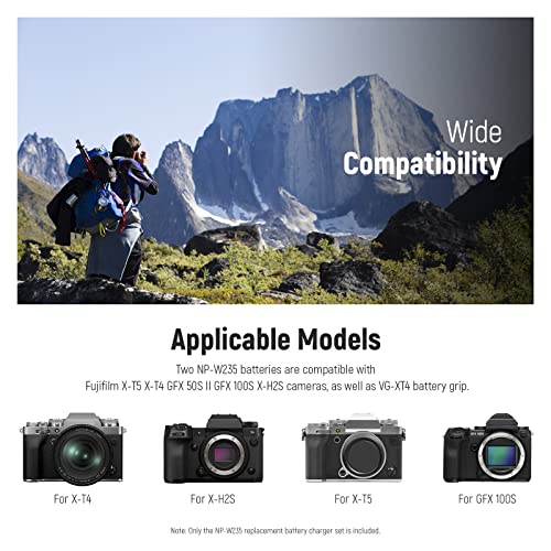 NEEWER NP-W235 Camera Battery Charger Set, Double Slot USB Charger with LCD, Pack of 2, 2400 mAh Replacement Batteries, Compatible with Fujifilm X-T5 X-T4 GFX 100S X-H2S GFX 50S II VG-XT4 Battery Grip