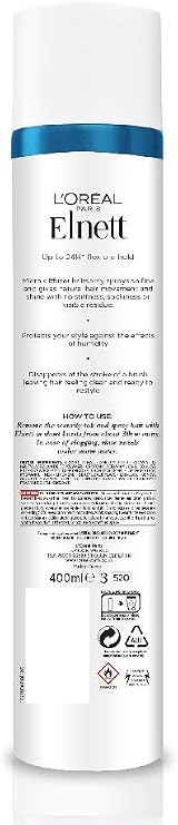 L'Oreal Elnett Flexible Hold & Shine Hairspray 400ml Iconic Stylist Formula view 2