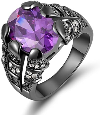 Jewelry Black Gold Plated Fashion Ring for Mens Purple Amethyst with Classic Cubic Zirconia Size 7 to 13