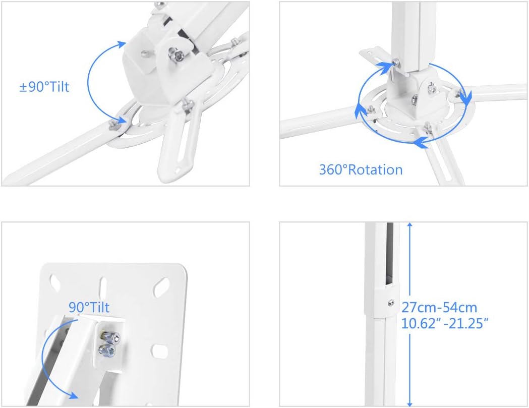 suptek White Universal Projector Ceiling Mount Bracket Fits Flat or Sloped Ceiling Height Adjustable with Extendable Length for LCD/DLP Projectors (PR05): Office Products