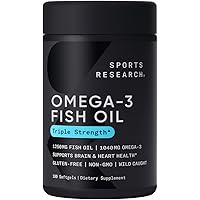 Sports Research Triple Strength Omega 3 Fish Oil - Burpless Fish Oil Supplement w/EPA & DHA Fatty Acids from Wild Alaskan Pol