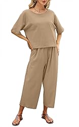 Nfsion Womens Summer 2 Piece Outfits Crewneck Half