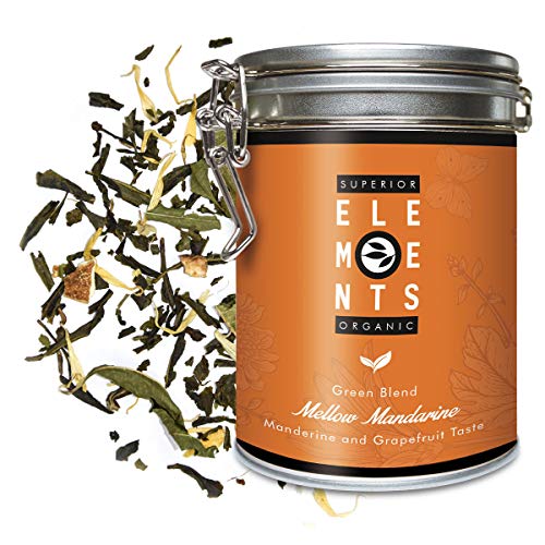 "Mellow Mandarine" Grüner Tee Lose BIO mit Mandarine Grapefruit Geschmack, 100 Gramm Aromatisierter Grüntee in Dose (ca. 40 Tasse) von alveus