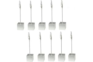 Xiaoyztan 10 Pcs Silver Resin Cube Base Alligator Clip Note Card Table Stand Holder for Wedding Party or Meeting Displaying Alligator Clips Sign Holder