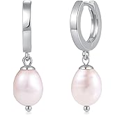 Fiusem Pearl Drop Earrings for Women, 14K Gold Plated Small Huggie Hoops with Pearl Dangle Earring for Women