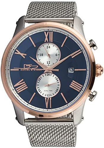 Daniel Steiger Equinox Men's Watch - Luxury Multi-Function Wristwatch - Dual-Time Sub-Dials - Stainless Steel Milanese Mesh Strap
