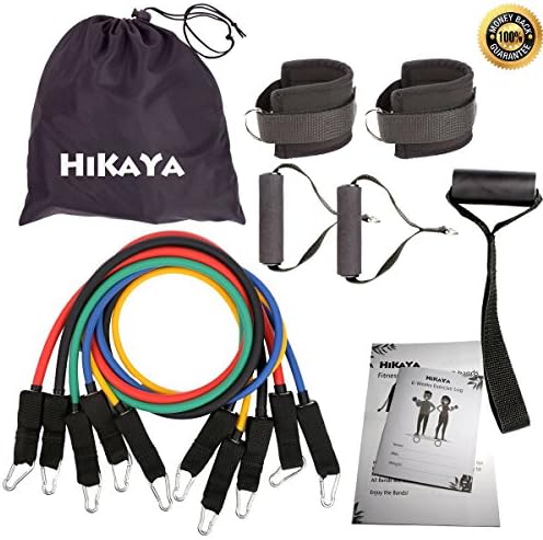 HIKAYA 11pcs Resistance Band Set, with Exceptional Soft Sponge Ankle Padding and 6WK Exercise Log, for Resistance Training, Physical Therapy, Home Gyms Workout and Yoga, Pilates