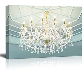 Canvas Wall Art - Crystal Clear Chandelier and The Light Blue Dome - Giclee Print Gallery Wrap Modern Home Art Ready to Hang - 12x18 inches