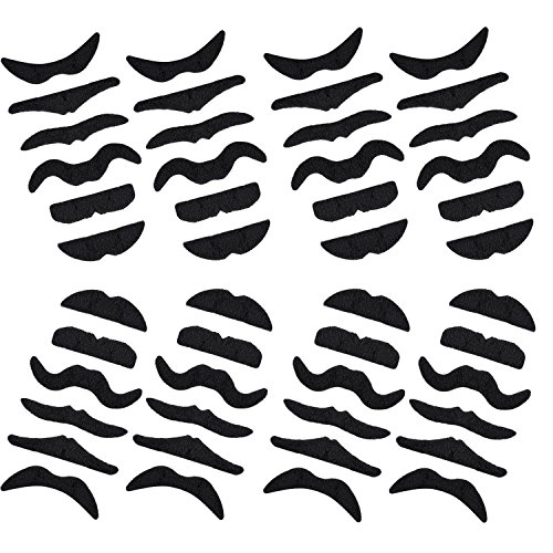 Whaline 60 Piece Fake Mustache Self Adhesive Costume Novelty Mustaches for Party Supplies, Masquerade & Performance (Black)