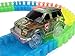 Track Car 3 Pack, Green Military Jeep, Blue Police and School Bus Car, with 5 LED Lights, Compatible with Most Tracks Including Magic Tracks, Neo Twister Tracks, Boys and Girls