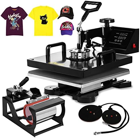 ShareProfit Heat Press 15x15Inch 5pcs Heat Press Machine 1050W Multifunctional Sublimation Dual LED Display Heat Press Machine for t shirts Swing Away Design (5 IN 1 15X15Inch)