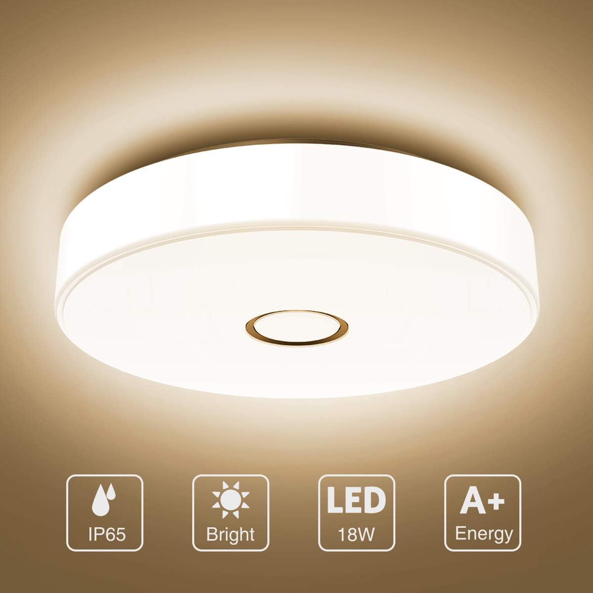 Onforu LED Ceiling Light 18W, IP65 Waterproof Bathroom Lights, Flush