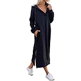Women's Oversized Pullover Maxi Sweatshirt Dress Fall Casual Split Hem Long Hooded Sweatshirts with Pockets