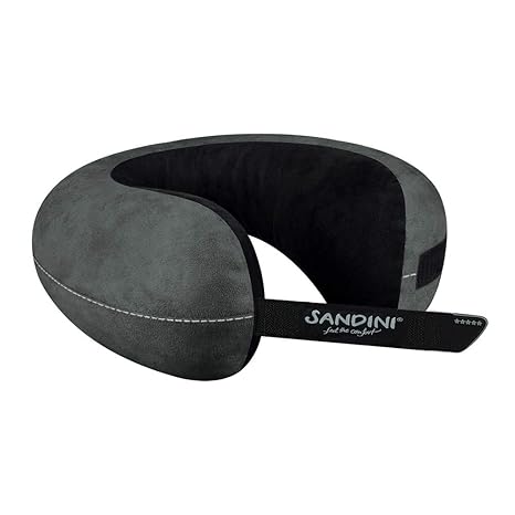 SANDINI TravelFix® Slim Size – Premium Reisekissen mit Verschluss/Nackenkissen mit ergonomischer Stützfunktion – Gratis Trans