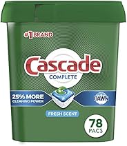 Cascade Complete Dishwasher-Pods, ActionPacs Dishwasher Detergent Tabs, Fresh Scent, 78 Count (Packaging May V