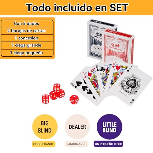 ACOVARK Juego de Poker de 311 Piezas,Juego de Fichas de Poker,300 Fichas Profesionales con 2 Barajas de Cartas y 5 Dados,con Estuche de Transporte de Aluminio,Apto para Adultos