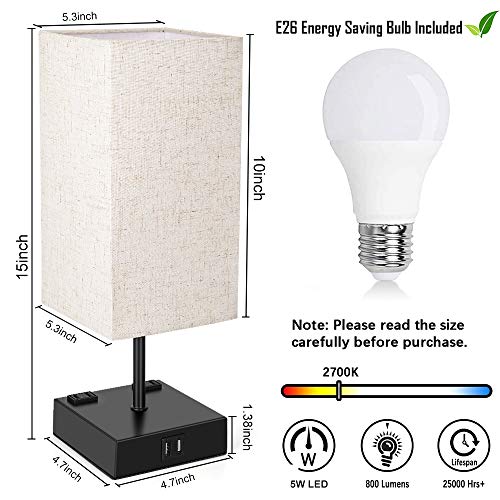 Touch Control Table Lamps Set with 2 USB Ports, 2 AC Outlet, 3 Way